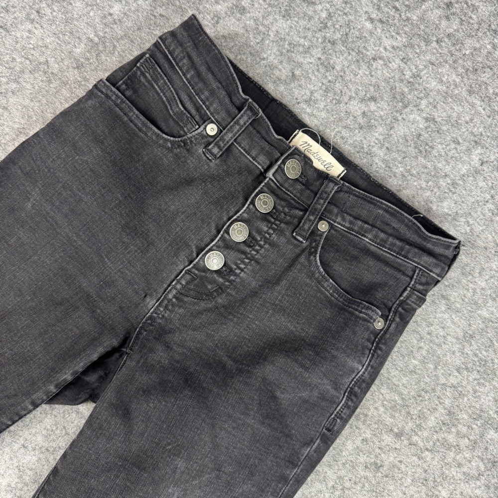 Madewell 9 High Rise Skinny Jeans Womens 25 Black Button Fly Raw Hem Faded Denim
